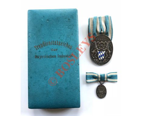 German Third Reich. Bavarian cased medal for Industry. A good silver and enamel example, 2nd version bearing swastika, awarde