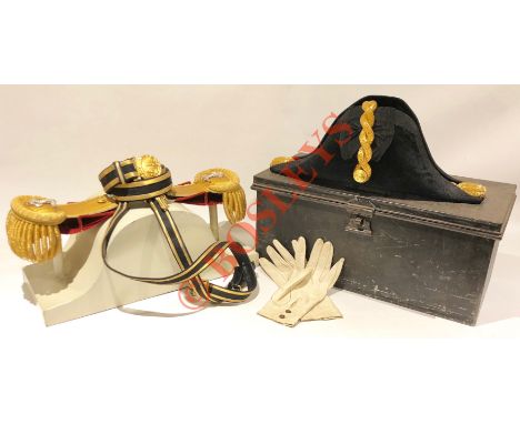 Royal Navy Officer’s Cased Cocked Hat Set. A superb example, comprising: Cocked Hat fine black beaver skin example, to the le