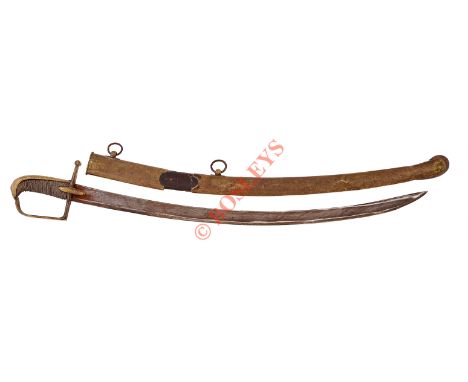 French Napoleonic War Period Light Cavalry Trooper’s Sword. The heavy plain single edged curved blade is a length of 29 inche