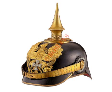 WW1 Imperial German Prussian 88th Infantry Regiment Officer’s Pickelhaube. A very good example, the black leather skull retai