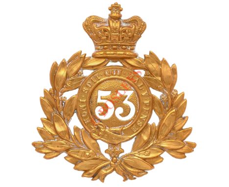 53rd (Shropshire) Regiment of Foot Victorian OR’s last pattern shako plate circa 1869-78. A good die-stamped brass example. W