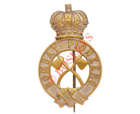 Indian Army. Bombay Pioneers Victorian Officer’s pagri badge. A good British made die-stamped silvered example, Circular ribb