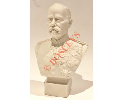 Boer War white parian bust of Lord Roberts. The bust depicts the General wearing General Officers pattern tunic and medals. R