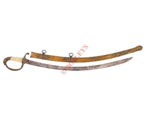 French Napoleonic War Period Senior Officer’s Sword. The single edged curved blade with engraved decoration. The hilt with bo