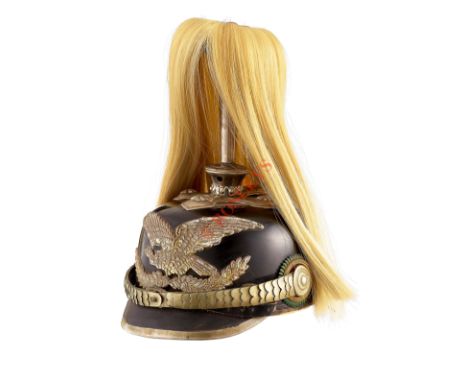 Bolivian Military Academy Officer’s / Cadet’s Pickelhaube. A good and scarce example, the black leather skull retains a good 