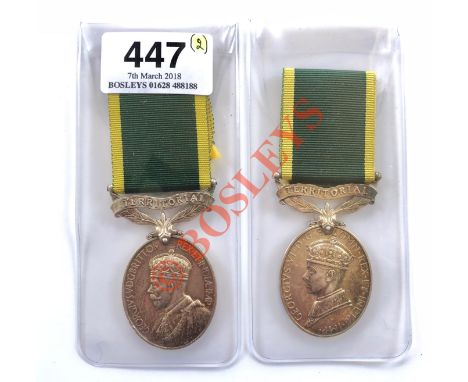 Border Regiment Two Territorial Efficiency Medals. Comprising: George V (Crowned head), “3593378 CPL O.H. ROTHERHAM 4-BORD. R