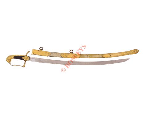 French Napoleonic War Period Officer’s Sword. This example with a single edged curved 29 1.2 inch blade. This appears to have