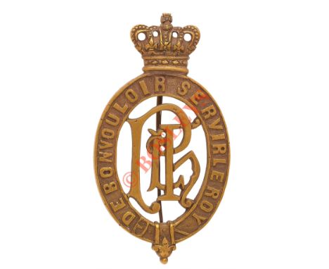 Indian Army. Punjab Light Horse Victorian pagri badge. A good well cast brass large example. Crowned oval strap ‘De Bon Voulo