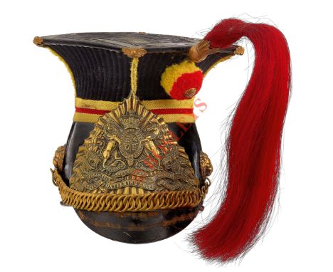 16th Queen’s Lancers Other Rank’s lance cap. A good turn of the Century example. Patent leather body, peak and crown with orn