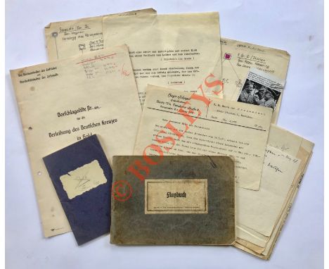 German Third Reich. WW2 Luftwaffe Log Book & Archive of General Major Karl-Henning Von Barsewisch. This archive includes: Fly