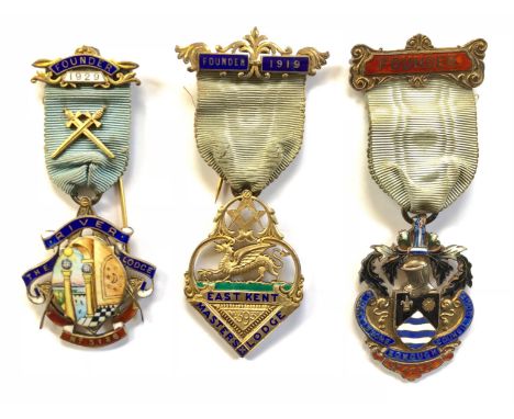 Masonic “The River Lodge 5126” Founder’s Jewel Plus Others. A fine quality London silver 1929 Jewel, with Enamel Vignette of 