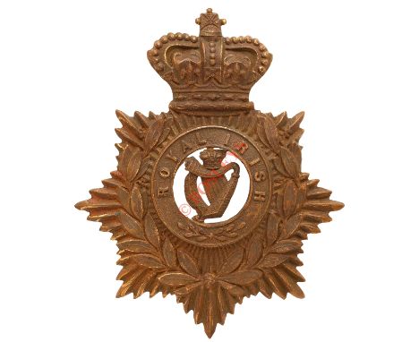 Royal Irish Regiment OR’s helmet plate 1881-1901. A scarce example in brass being die-struck in one piece. Crowned star and l