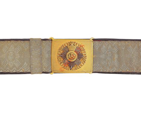 Scottish. Royal Scots Greys Officer’s Waist belt. A fine scarce post 1901 example. Seeded gilt rectangular plate with burnish