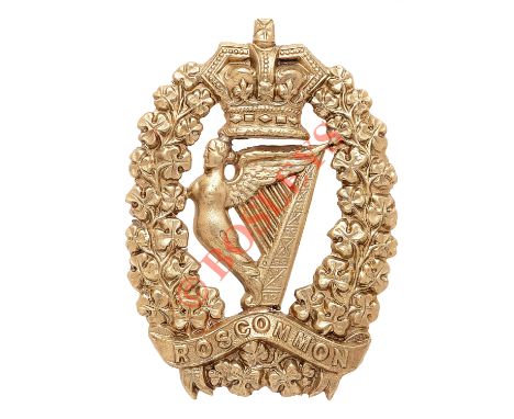Irish. Roscommon Militia Victorian OR’s glengarry badge circa 1874-81. A fine die-stamped white metal example. Crowned Maid o