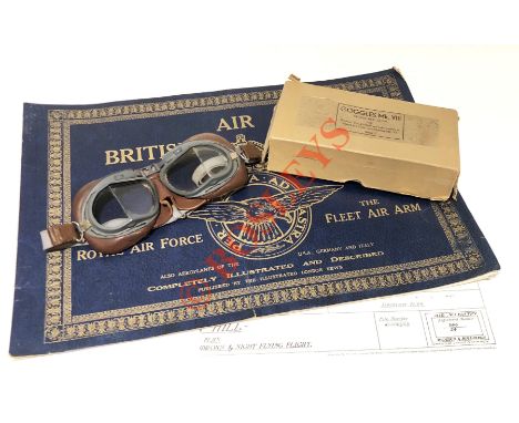 WW2 RAF MKVIII Aircrew Flying Goggles & Box. A very good pair of MKVIII goggles fitted with clear lenses and retaining origin