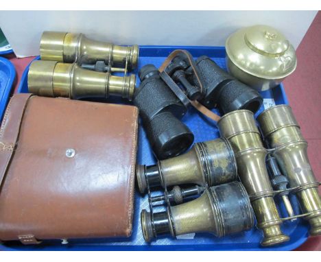Four Pairs of Early XX Century Binoculars, including brass military examples; plus a 1925 British Empire Exhibition 'Lipton's