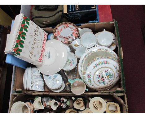 Royal Worcester Evesham Cup-Saucers, Coalport Ming Rose tureen, Wedgwood Jasperware trinket box, plate:- One Box