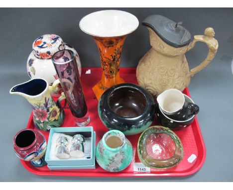 Mason's Mandalay' Ginger Jar and Cover, Old Tupton Ware vases, Ducal vase, XIX Century moulded jug with pewter lid, glassware