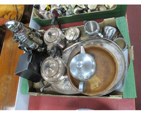 Viners Plated Four Piece Tea Service, plus oval tray, circular tray, stainless steel tea service, Knight companion set, etc:-