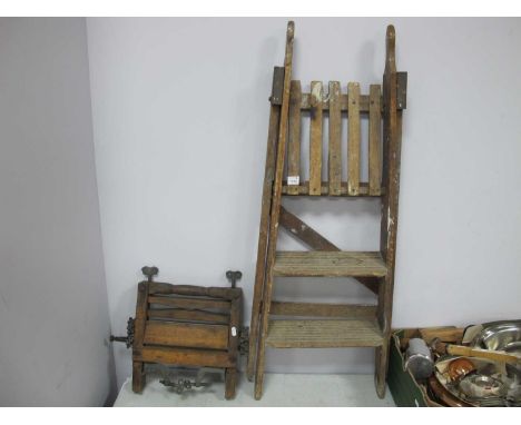 A Small Pine Step Ladder; plus a small table top wooden wringing machine stamped "American Wringer Co - Loosen Top Screws Whe