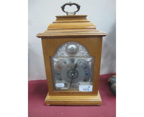 Elliott Cased Mantle Clock, commemorating the Silver Jubilee of Q. Elizabeth, with Roman numerals, to silvered dial, caddy to