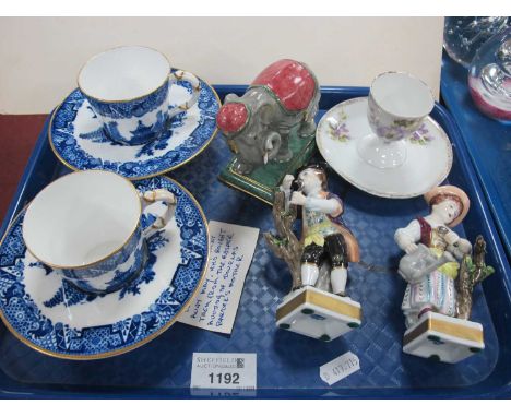 Pair of Continental Porcelain Regency Figurines, each with hand sickle, 11.5cm high, blue 1762 backstamp (one dam), Worcester