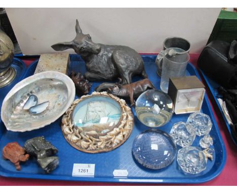 Walter R. Taylor of Liverpool Paperweight. Swiza 8 desk clock, Julia Hulme deer calf, mineral bust, shell, picture frames, et