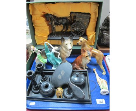 Ebony Trinket Set. Melba Alsation, other ceramic figures:- One Tray. Ringtons 'Your Tea Madam' limited edition figure group, 