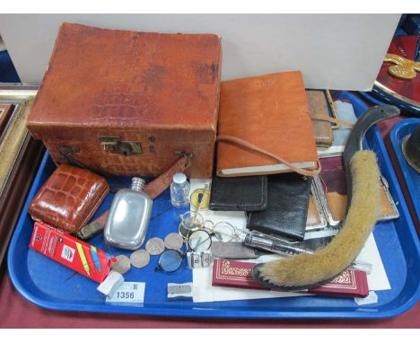 Leather Travelling Vanity Case, (faults) 20.5cm wide, Scala Theatre tickets, Dunhill and other cigarette case, card case, Swi