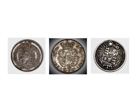 Great Britain Silver 6d George IV Comprising: a) 1821 bright toned UNC. b) 1824 dark toned AUNC. c) 1824 holed. (Total 3 coin