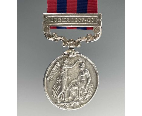 India General Service Medal - Burma Police 1887-89. An India General Service Medal with Burma 1887-89 bar apparently awarded 