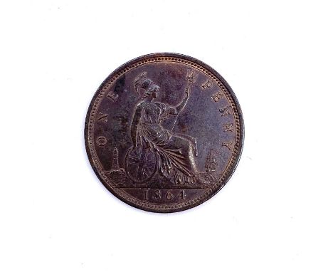 Victoria 1864 Bun Head Penny. The extremely rare 1864 coin in exceptional EF+ condition. Condition: please request a conditio