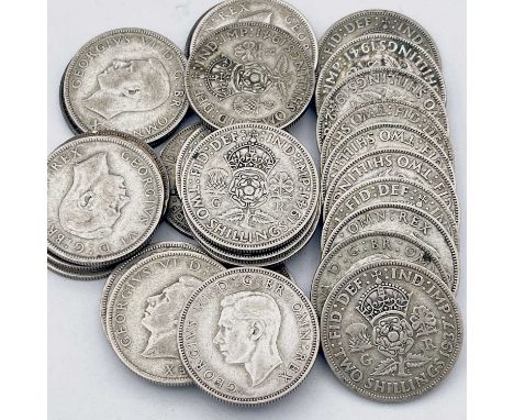 Great Britain King George VI 2/- 1937-1946 Pre 1947 silver (x29) A selection in circa F grade - various years. Face value £2.