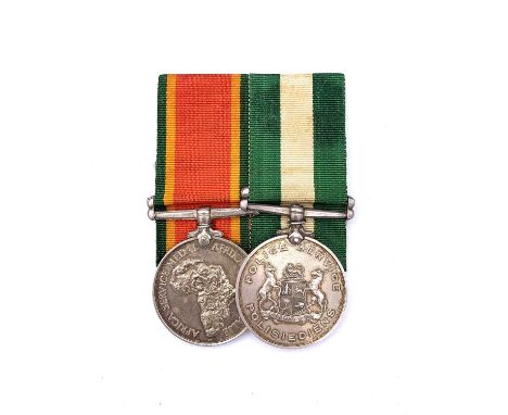 South Africa Police Medal Pair. Comprises a silver South Africa Police Good Service Medal 3rd type 1951-61 and a silver Afric