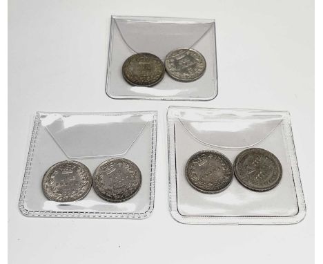 Great Britain Silver 6d Queen Victoria - Select examples 1883 - 87. 1883, 1885, 1886, 1887 Young Head Wreath, 1887 Jubilee He