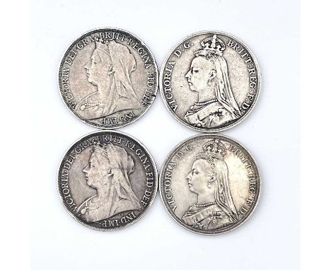 Crowns, Queen Victoria (x4) 1887, 1889, 1893 and 1895. All F-VF.

Condition: please request a condition report if you require