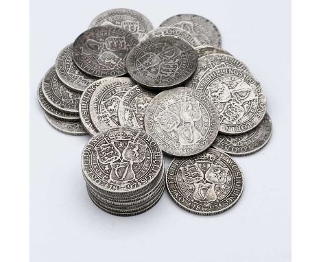 Great Britain Queen Victoria Final Veiled Head 2/- 1893-1901 issues (x28) 1 example of each year 1893-1901 (9 coins) plus 19 
