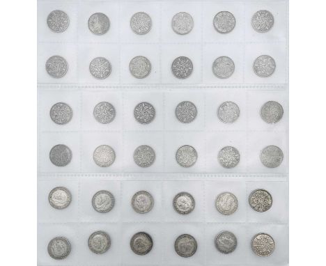 Great Britain Silver 6d King George V 6 Acorn Variety - Better Examples 1928 - 36 (x36). Comprising: 1928 (x2), 1929 (x4), 19