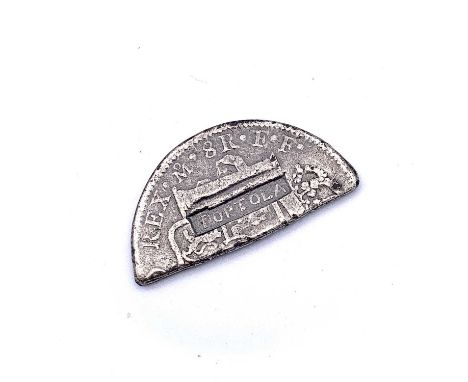 British Virgin Islands - Tortola Countermarked Coinage. A 4 shilling 1 1/2 pence Type 1 "Tortola" countermark on half of a Sp