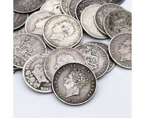 Great Britain 1/- George IV 1825-1827 (x27) Comprising: 1825 (x6), 1826 (x20), 1827 (x1 - only 574,200 minted). All have iden