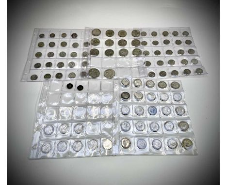 Great Britain pre 1947/pre 1920 silver coins Lot comprises: 2/6d (x2), 2/- (x12), 1/- (x33), 6d (x46), 3d (x5). Some pre 1920