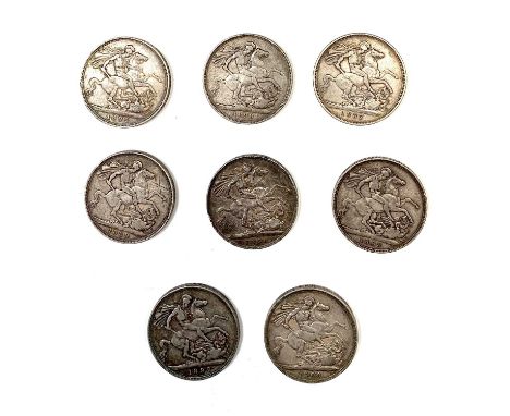 G.B.Queen Victoria Silver Crowns x 8. 1887-1900 mostly in n.VF to n.EF condition.

Condition: please request a condition repo
