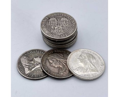 Great Britain 1/- Queen Victoria - Final Issue Veiled Head - Selection (x12) Comprising: 1893 VF-EF, 1897 NVF, 1899 VF plus 9