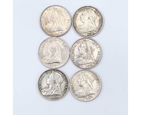 Great Britain old Veiled head Queen Victoria Halfcrowns - Select examples (x6) Comprises 1893 EF, 1897 n.EF, 1898 VF, 1899 n.