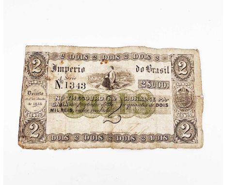 World Banknote - Brazil. An unusual 1833 2 Mil Reis "Decreto de 1 Junho 1833 Estampa 3" banknote printed by Perkins Bacon Ltd