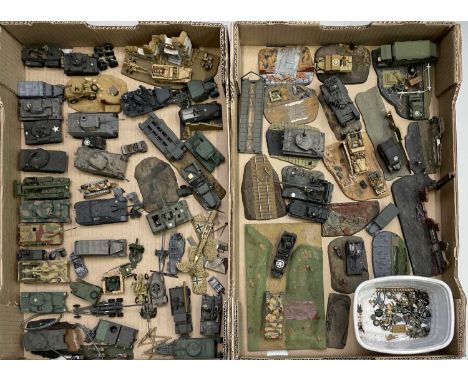 Military - well painted plastic kit Military Vehicles / Small Dioramas. Two boxes containing in excess of 50 completed plasti