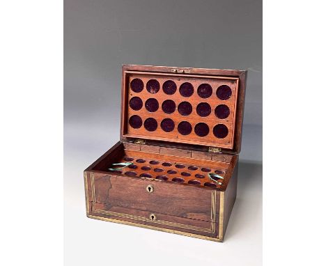 Victorian Brass Bound and Brass inlaid 3 tier wooden Coin Medallion Cabinet. An attractive cabinet with varying sized coin ap