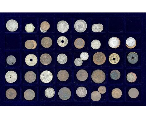 World Coins: Eastern Europe, Russia, Middle East, Far East, etc. Lot comprises a tray and three bags of coins. The tray conta