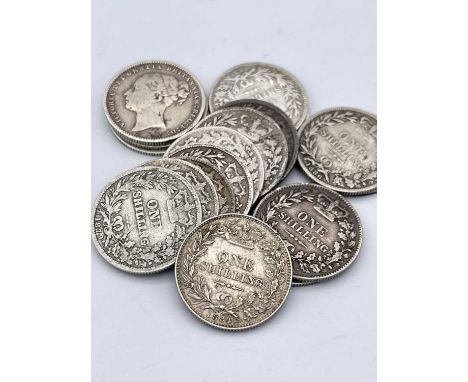 Great Britain 1/- Queen Victoria 1879-1886 (x17) Comprising 1884 NEF but with edge nick plus 16 others all with identifiable 