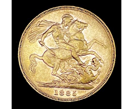 Great Britain Gold Sovereign 1885 EF Melbourne mint mark apparent . George &amp; Dragon Note: Melbourne mint mark apparent co